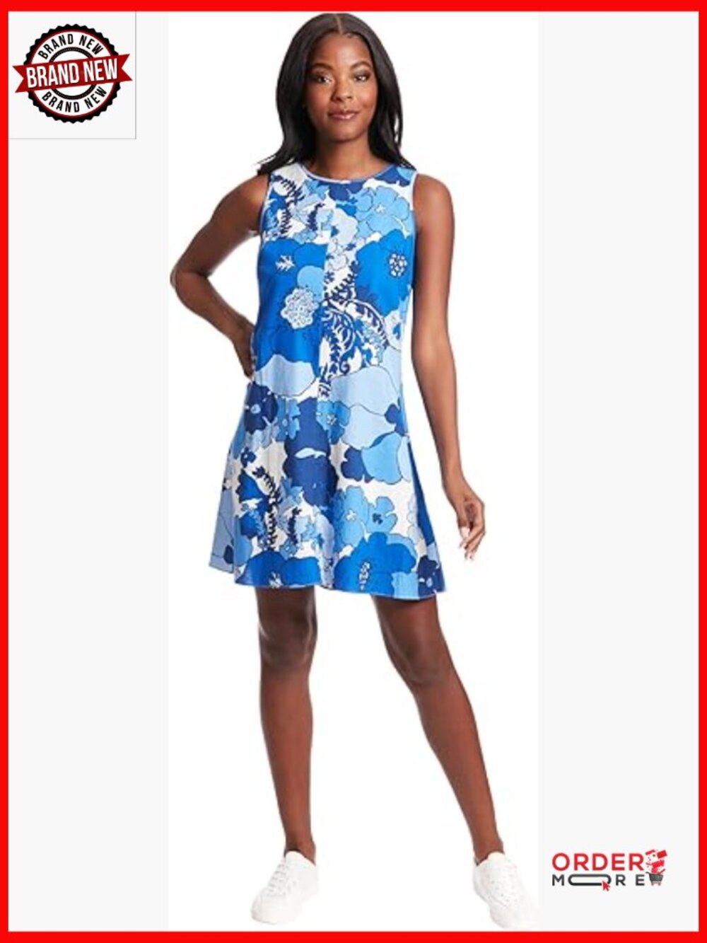 Linen Blend Sleeveless Shift Dress, Casual Summer Mod Style, Above Knee - Picture 1 of 7